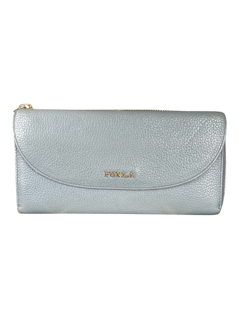 FURLA Blue/Gray Leather Flap/Corner Zip Wallet